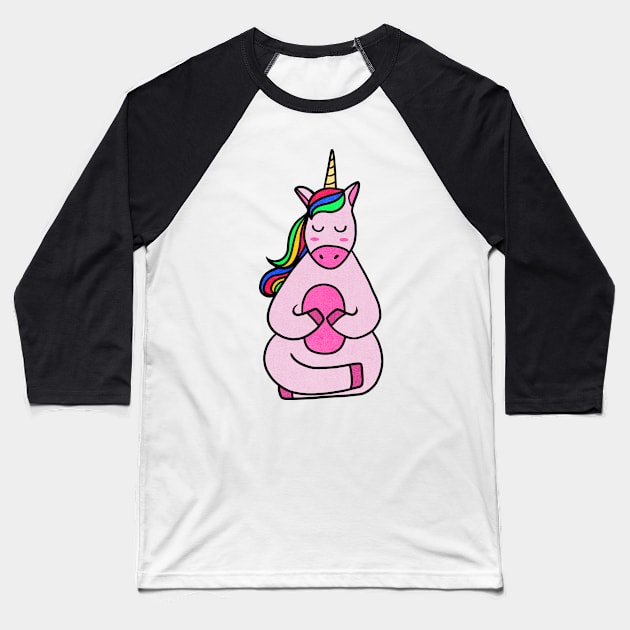 Cute Yoga Unicorn Meditating Baseball T-Shirt by dukito